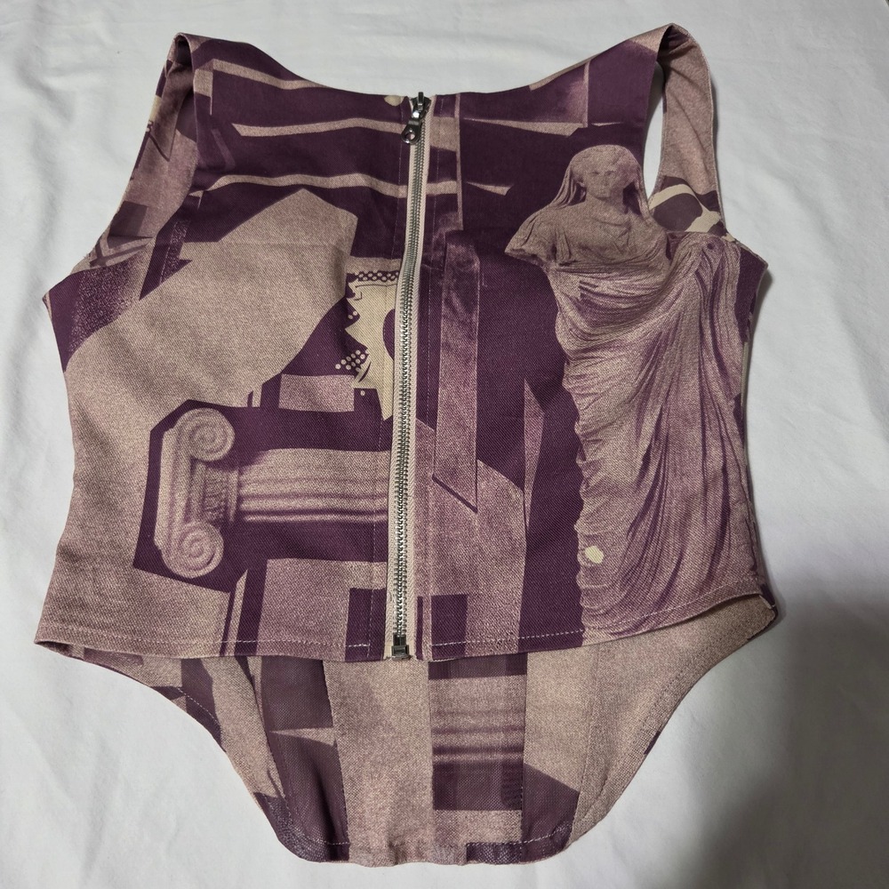 Miaou Campbell Corset Top Roman Statues Print Purple Sleeveless XS - Picture 9 of 9